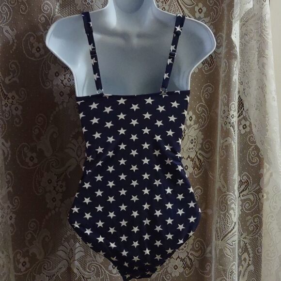 Niptuck Women's size 4 blue white star print shirred one piece swimsuit - Picture 3 of 7